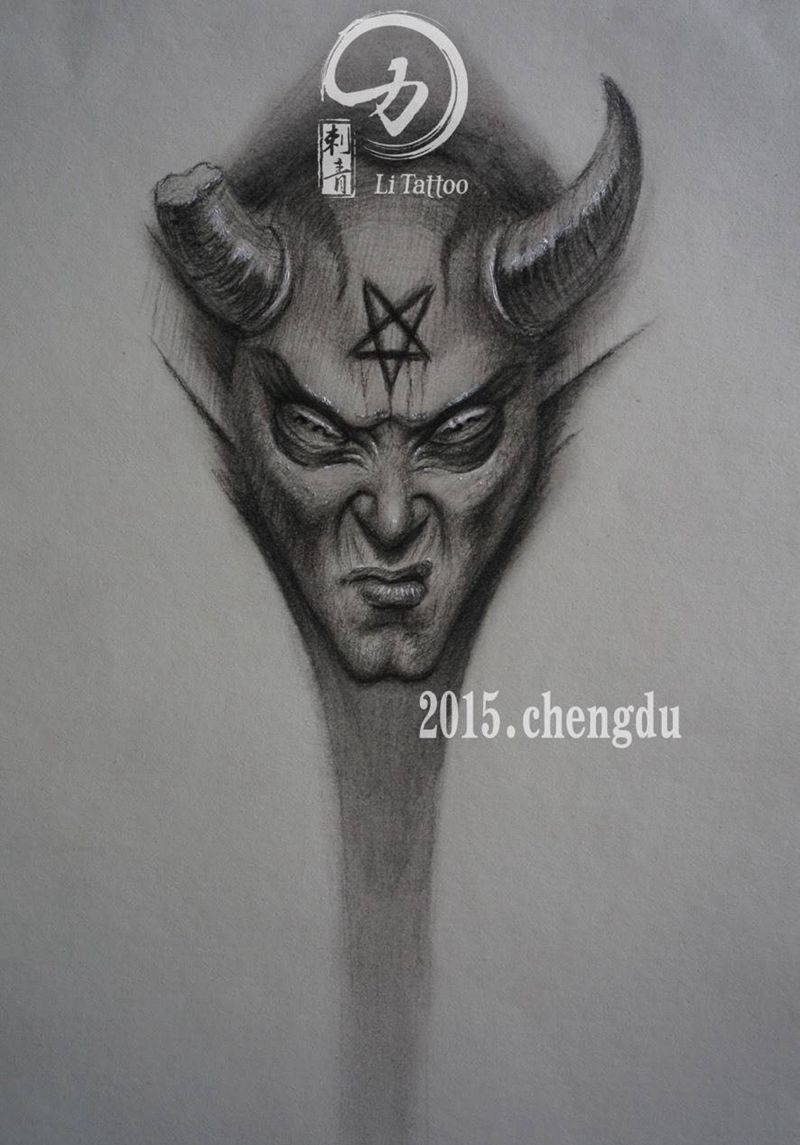 未命名纹身图片_成品手稿欧美人物原创鬼神宗教纹身图案