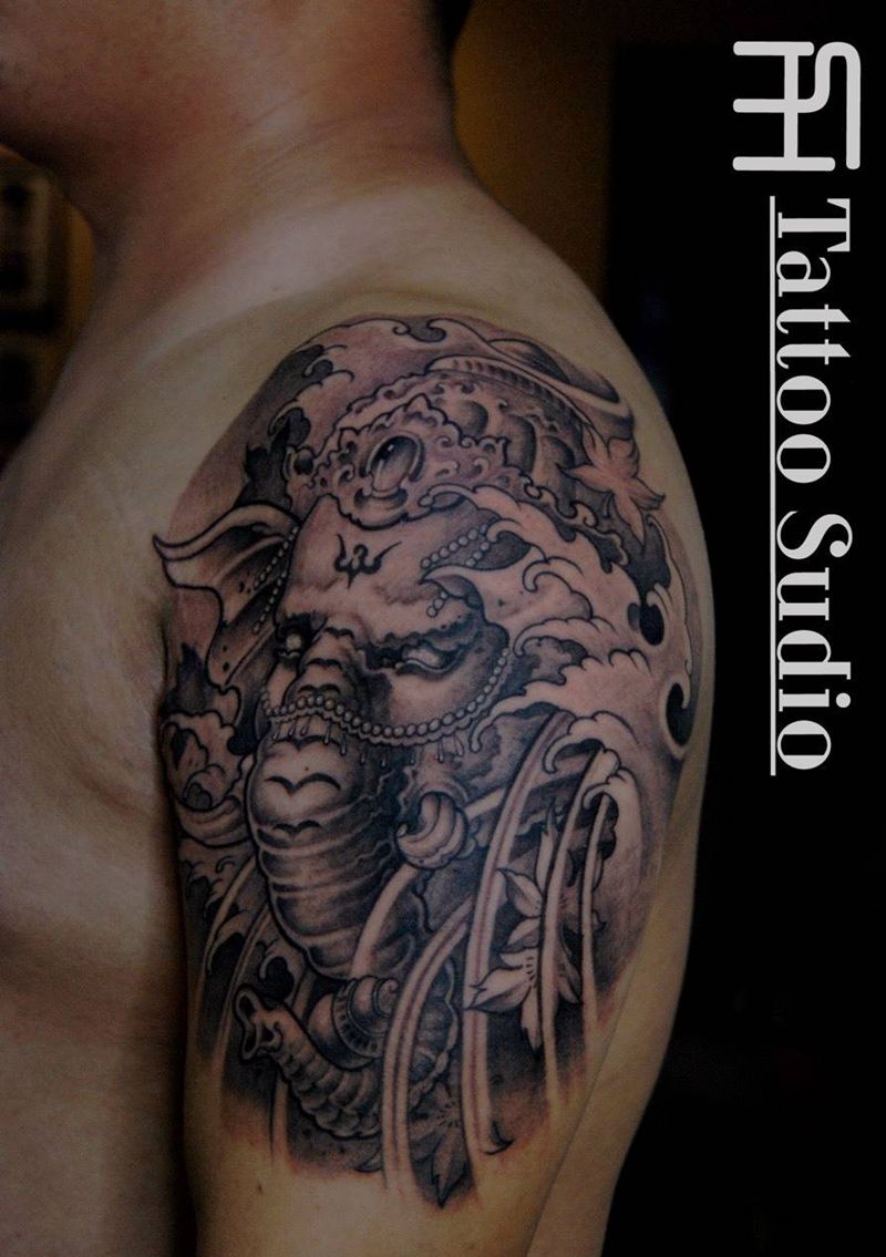 大臂象神纹身图片