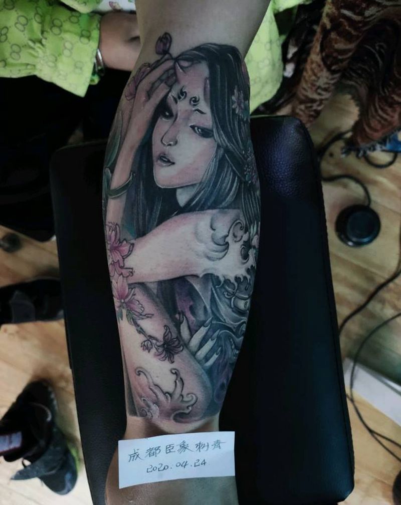 艺伎般若纹身图片_手臂新传统纹身图案