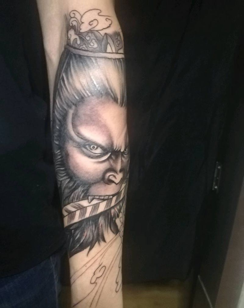 孙猴子纹身图片_手臂传统人物成品纹身图案