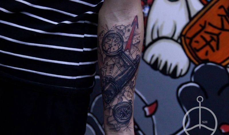 航海图纹身图片_手部手臂成品欧美写实原创静物纹身图案