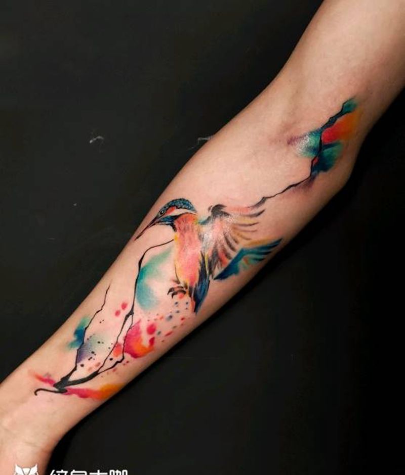 鸟纹身图片_手臂水彩纹身图案