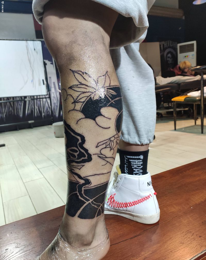 包小腿纹身图片_腿部老传统纹身图案