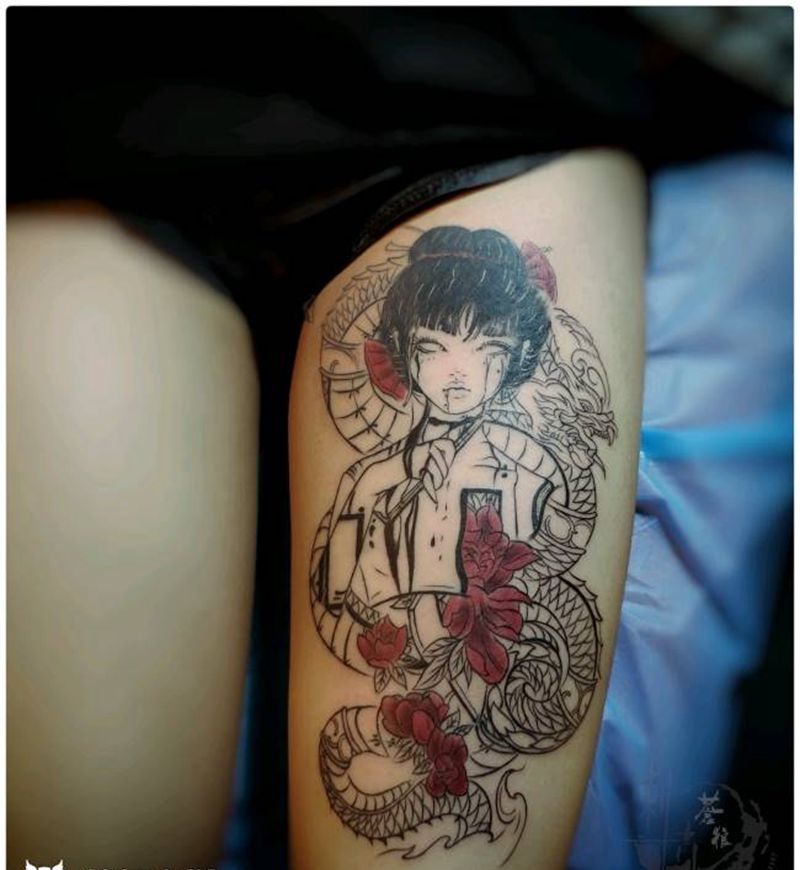 暗黑纹身图片_腿部纹身图案