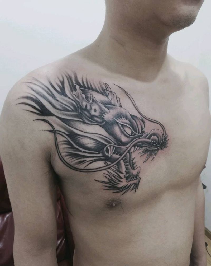 龙头纹身图片_胸部纹身图案