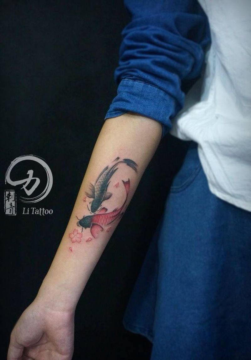 小鱼鱼纹身图片_成品手臂传统动物原创纹身图案