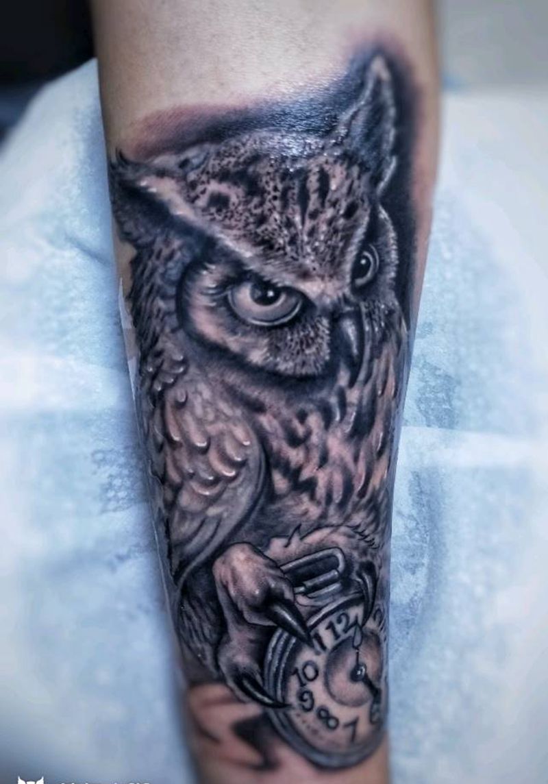 修复猫头鹰纹身图片_手臂欧美写实纹身图案