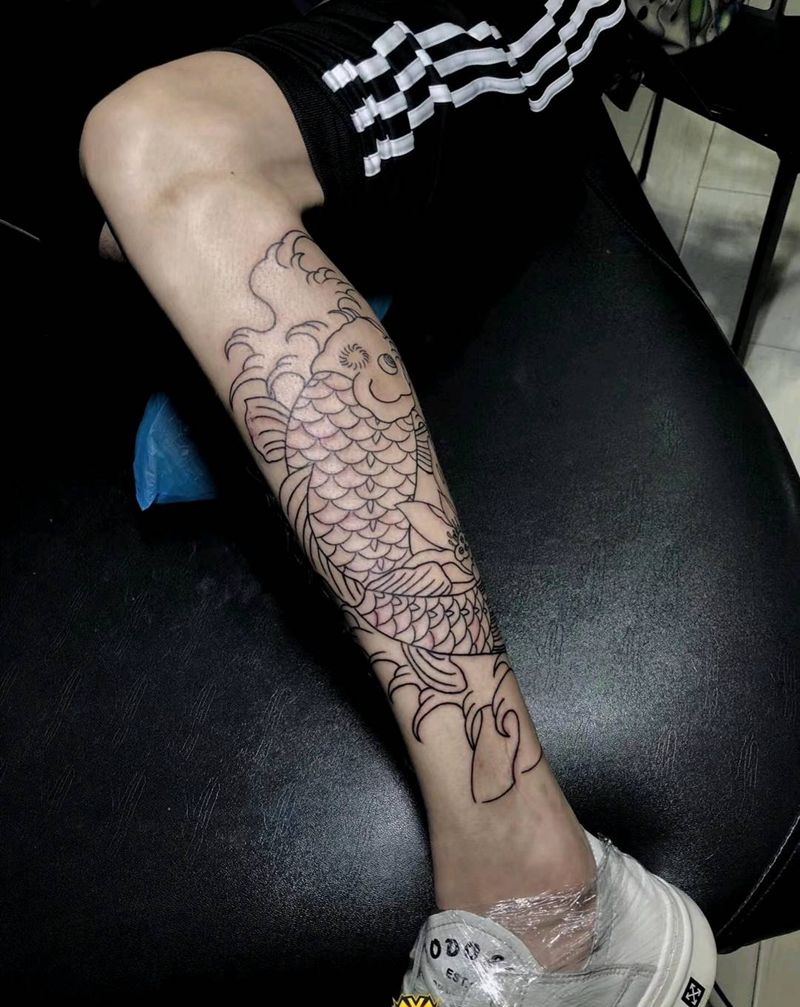 逆流而上纹身图片_腿部纹身图案