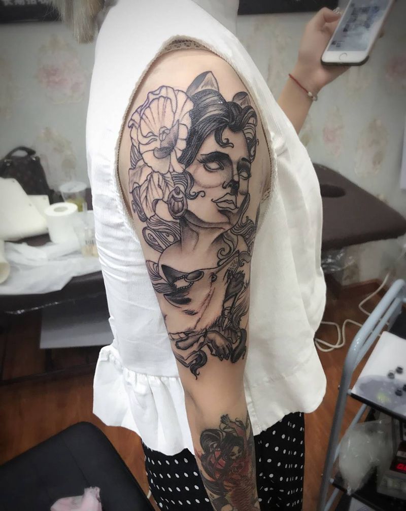 欧美风，做了一半纹身图片