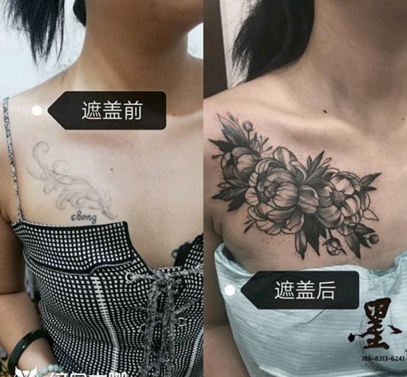 素花纹身图片_胸部纹身图案