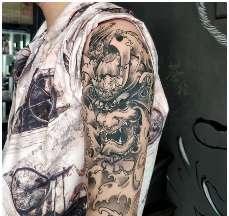 鬼武士恢复后作品纹身图片_手部纹身图案