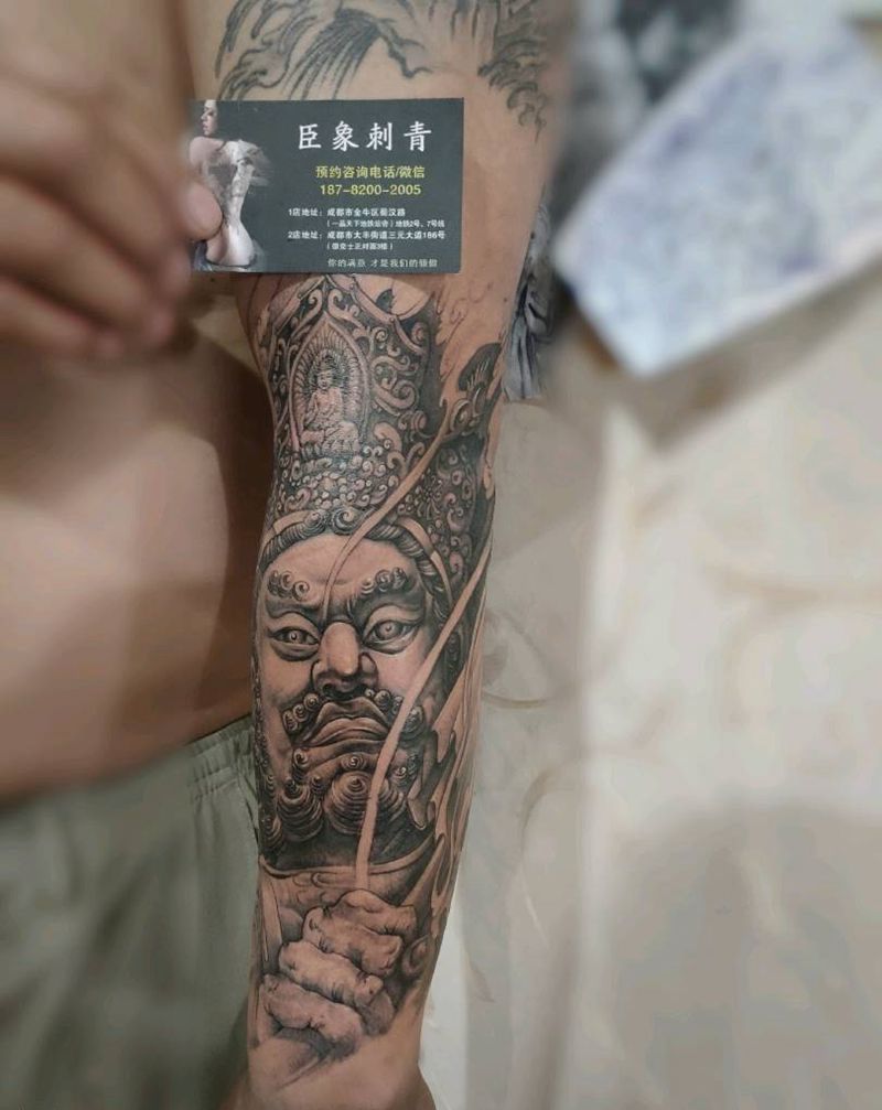 多闻天王纹身图片_手臂新传统纹身图案