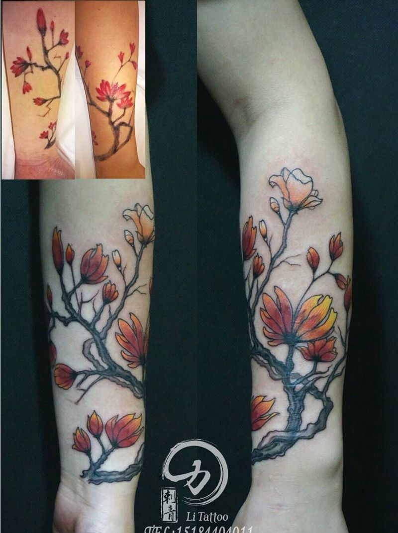 花纹身图片_成品手臂传统植物原创纹身图案