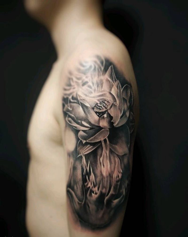 炼莲纹身图片_欧美写实纹身图案