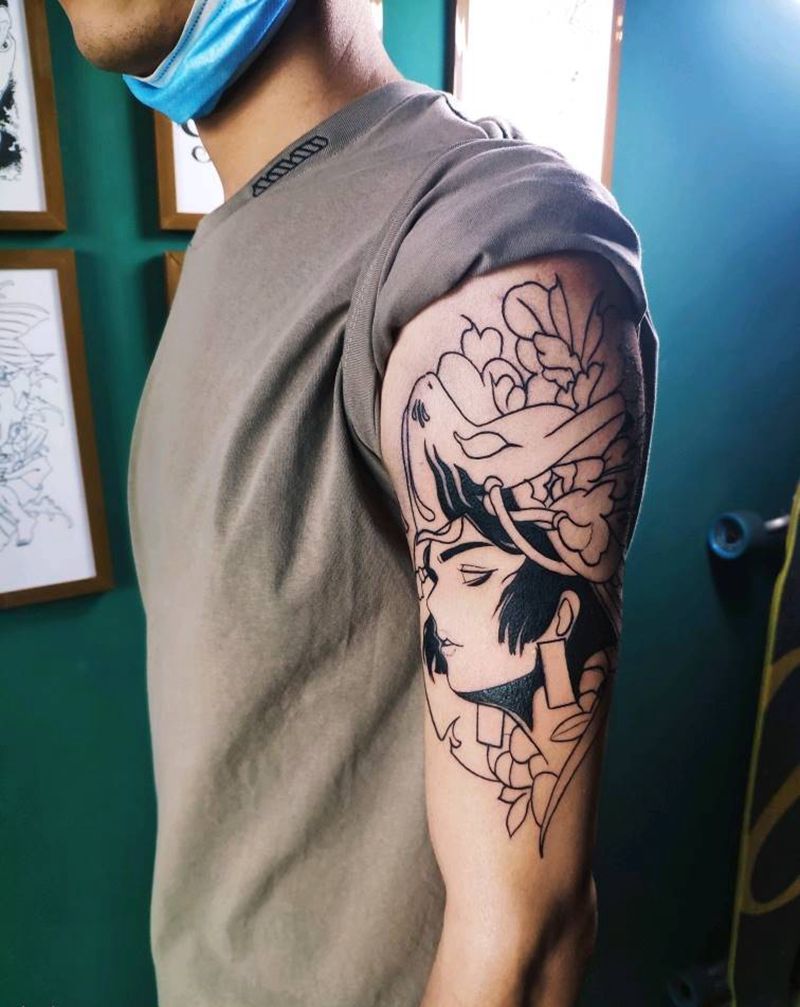 艺伎纹身图片_手部新传统纹身图案