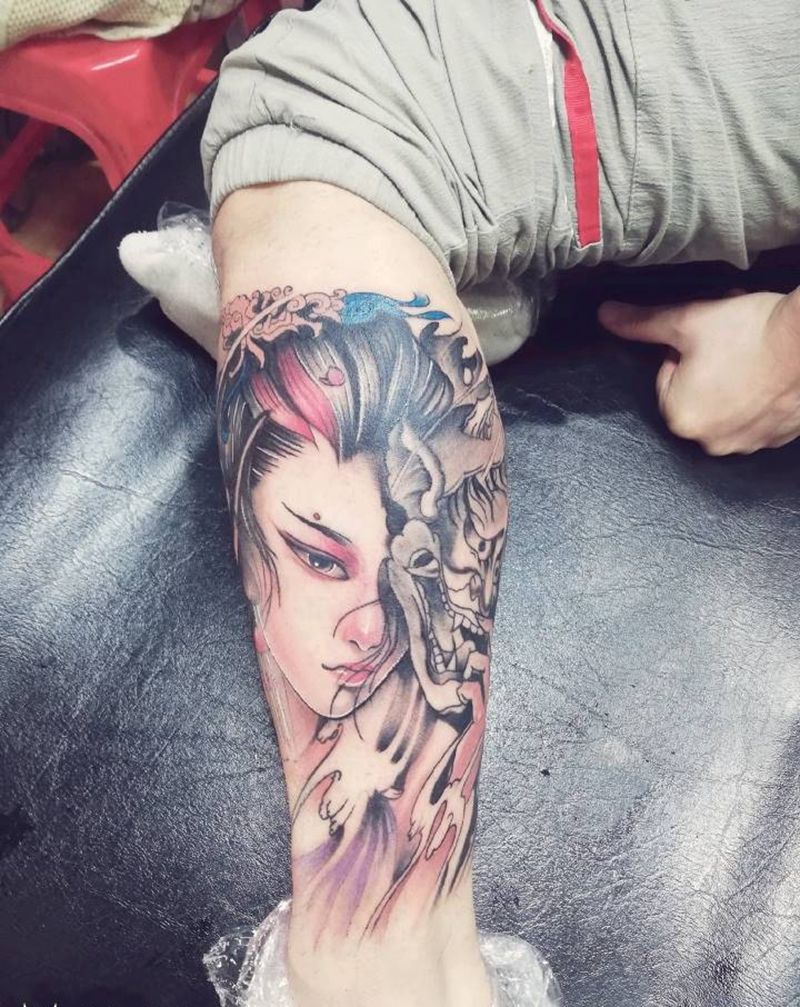 艺妓纹身图片_腿部纹身图案