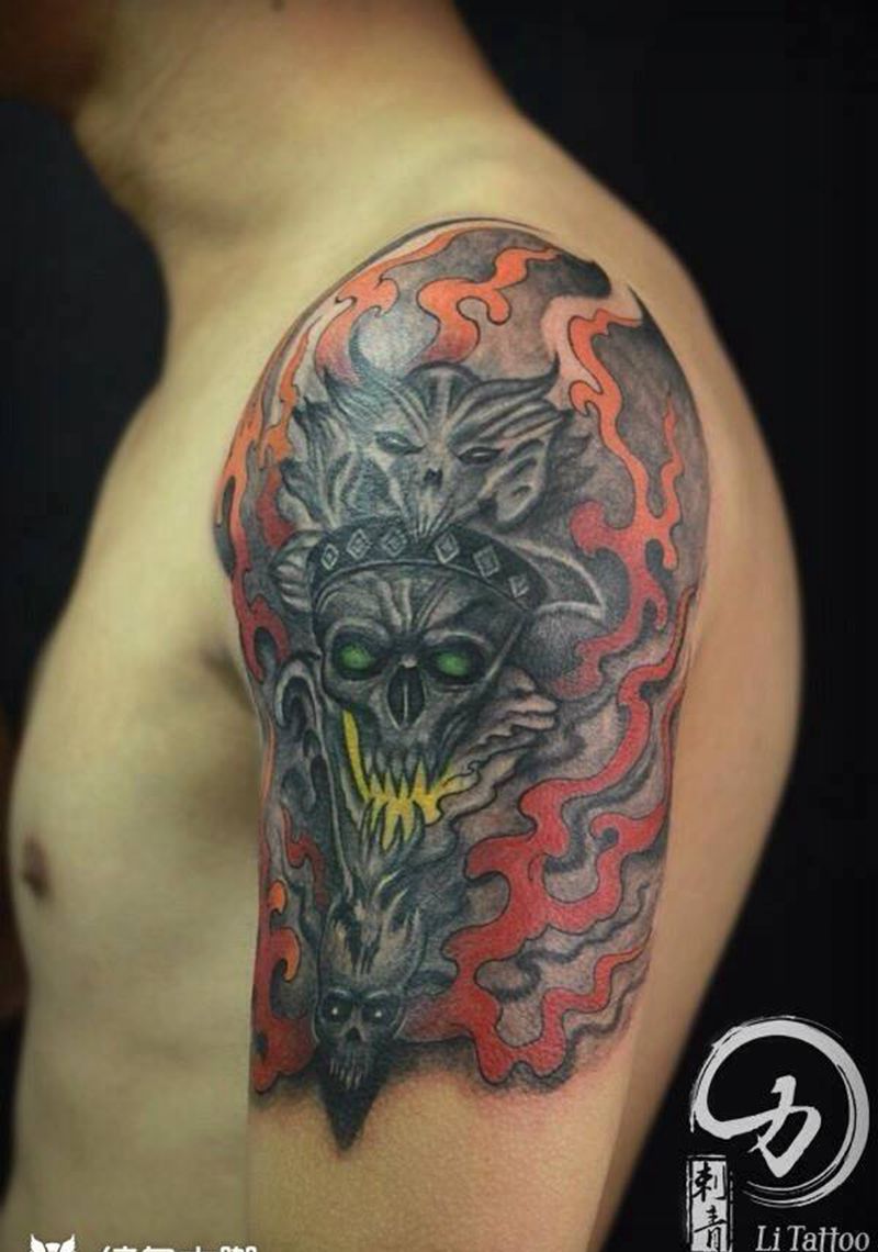 翻新纹身图片_成品手臂传统原创人物鬼神纹身图案