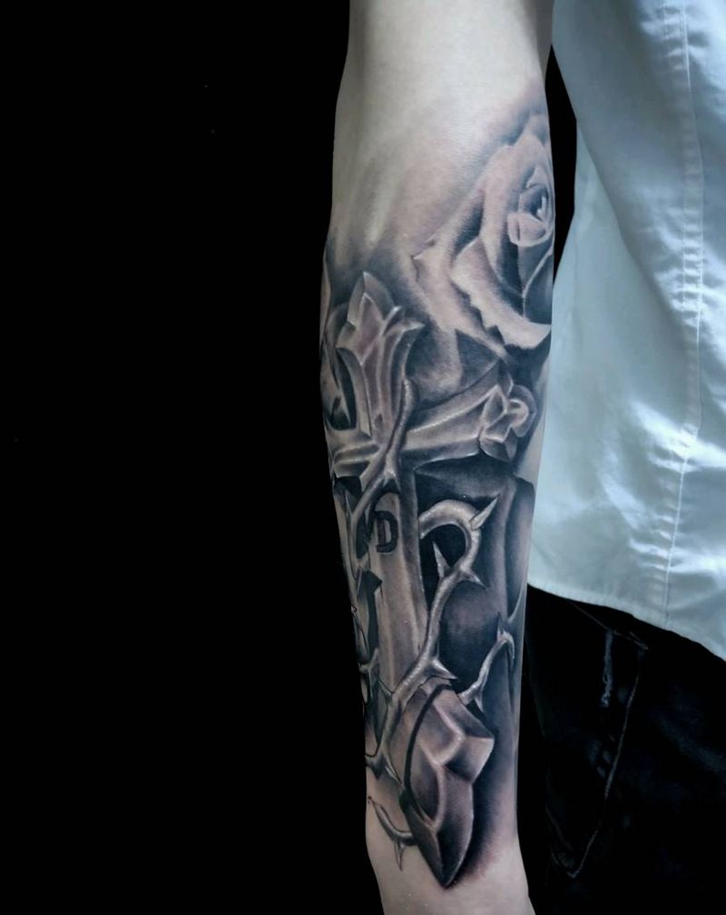 欧美拼小臂纹身图片_手臂纹身图案