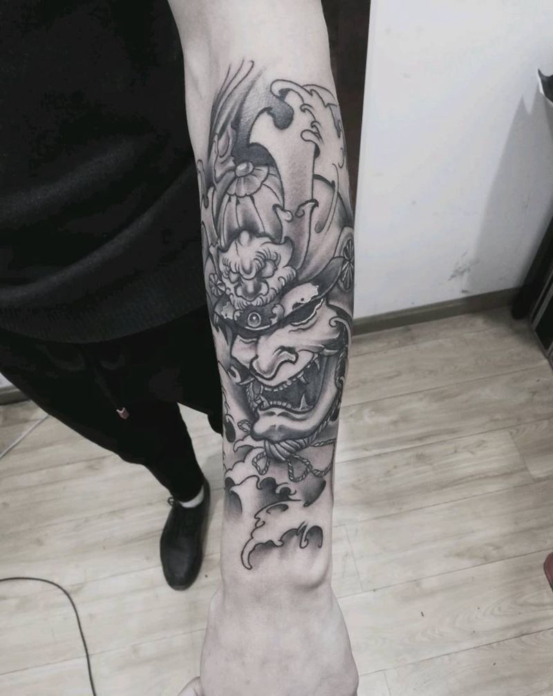 鬼武士纹身图片_手臂纹身图案