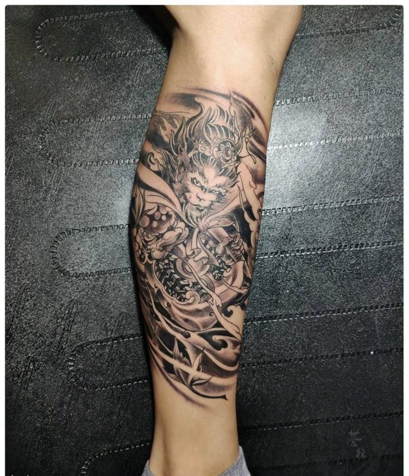 猴子纹身图片_腿部纹身图案