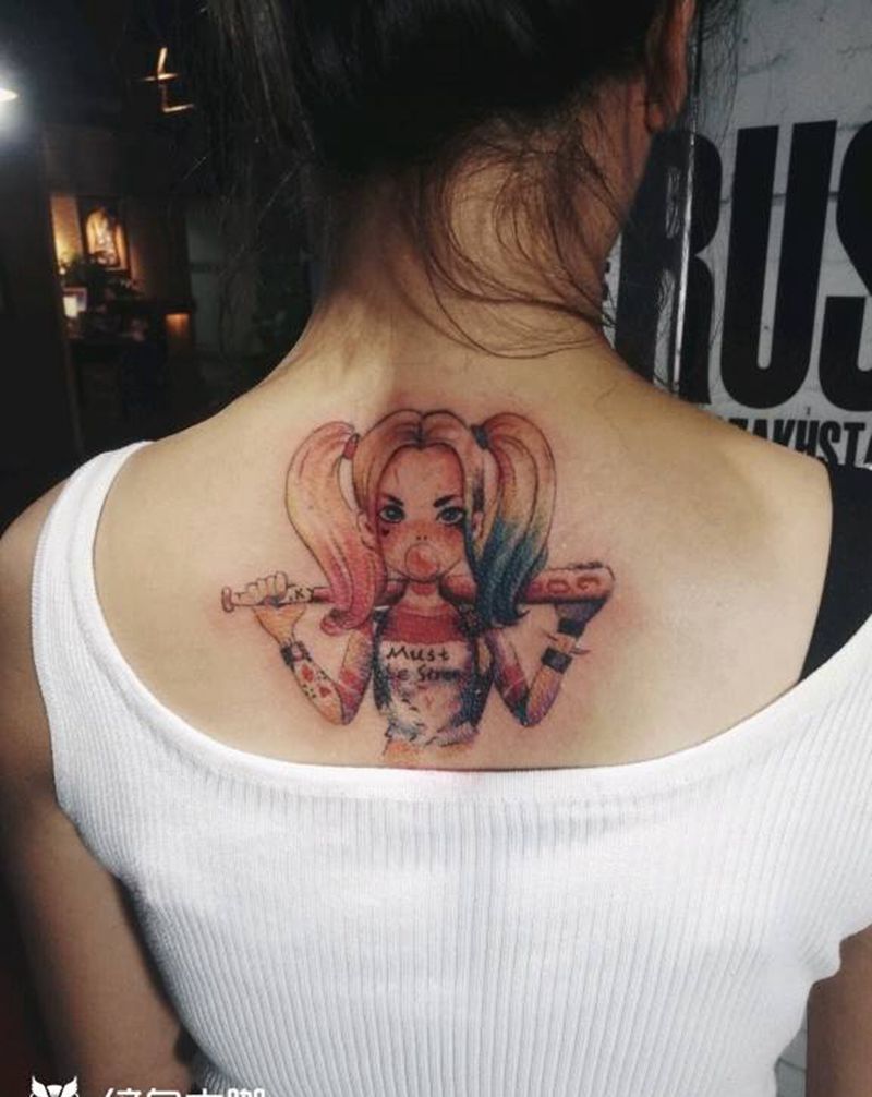 小丑女纹身图片_肩部腹部背部腿部欧美肖像写实几何人物成品纹身图案