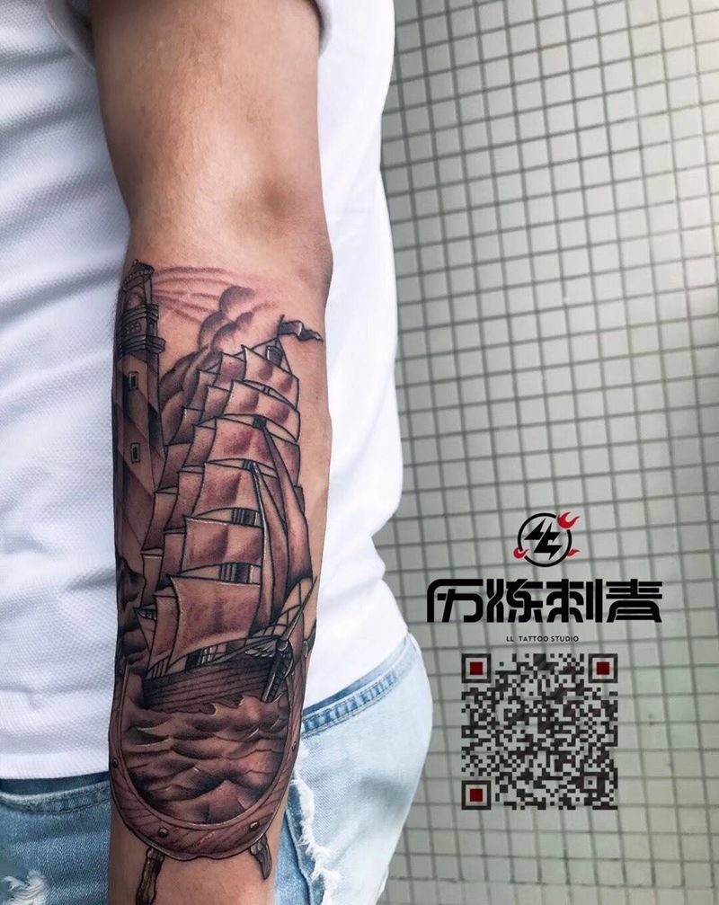 帆船纹身图片