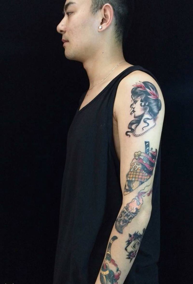 欧美拼接花臂纹身图片