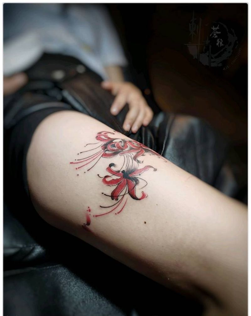 花纹身图片_腿部纹身图案