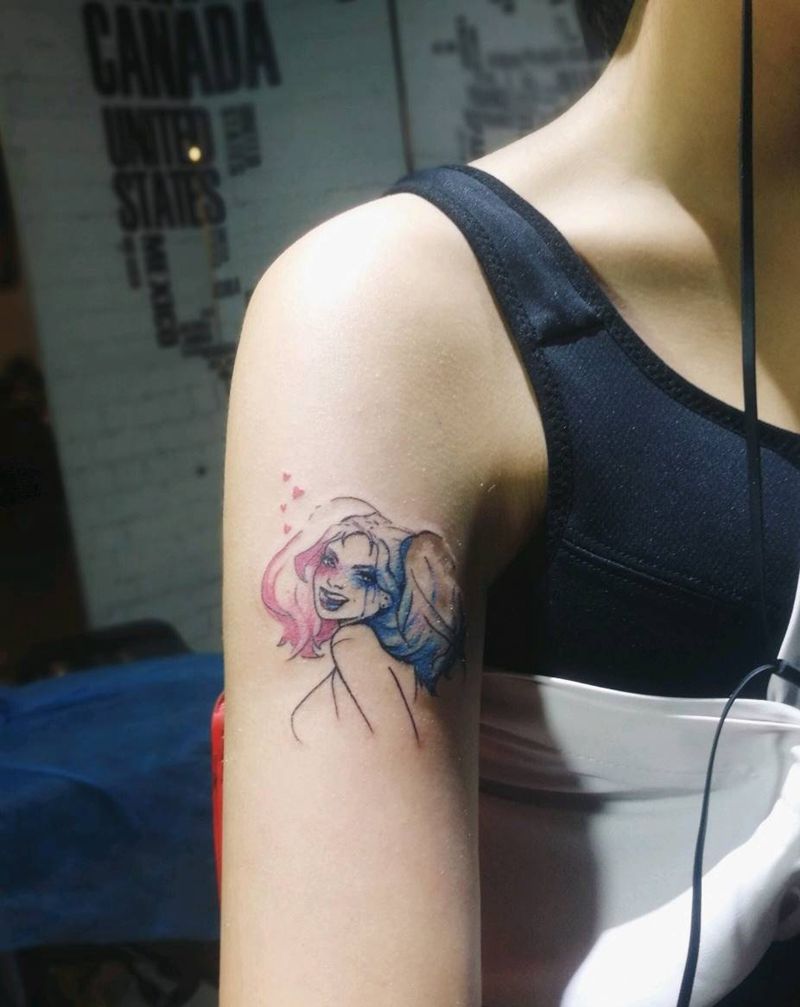 小丑女纹身图片_胸部腹部手臂腿部手部肖像清新人物成品纹身图案