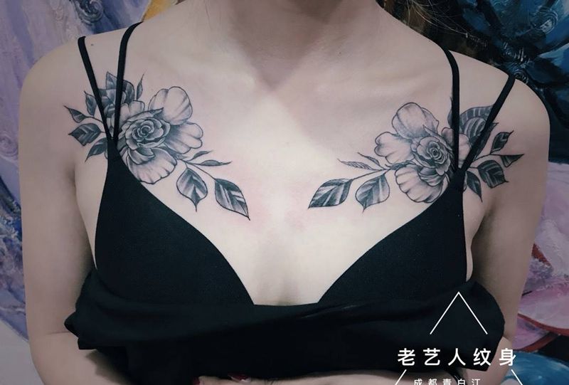 锁骨刺花纹身图片