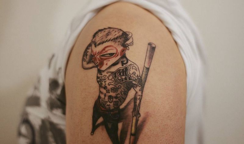 社会猴纹身图片_肩部腿部图腾新传统纹身图案