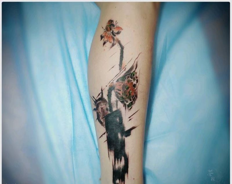 暴力遮盖纹身图片_腿部纹身图案