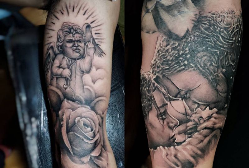 接小臂纹身图片_手臂欧美写实泰坦尼克号纹身图案