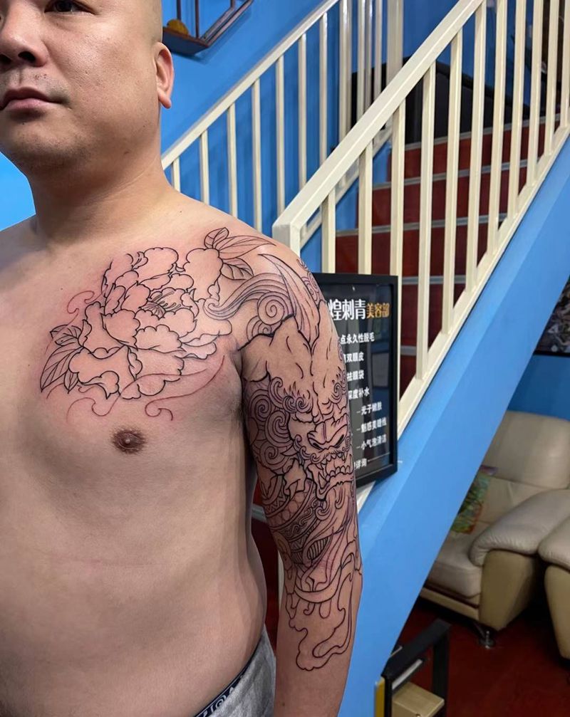 初部割线纹身图片_新传统纹身图案