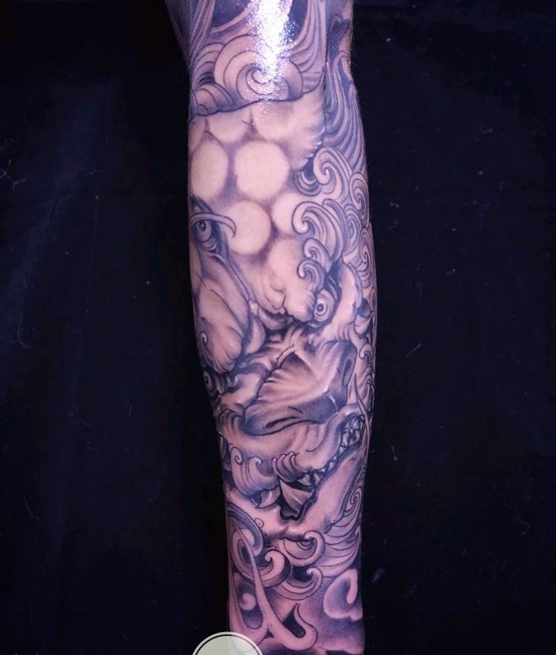 唐狮纹身图片_手部手臂新传统纹身图案