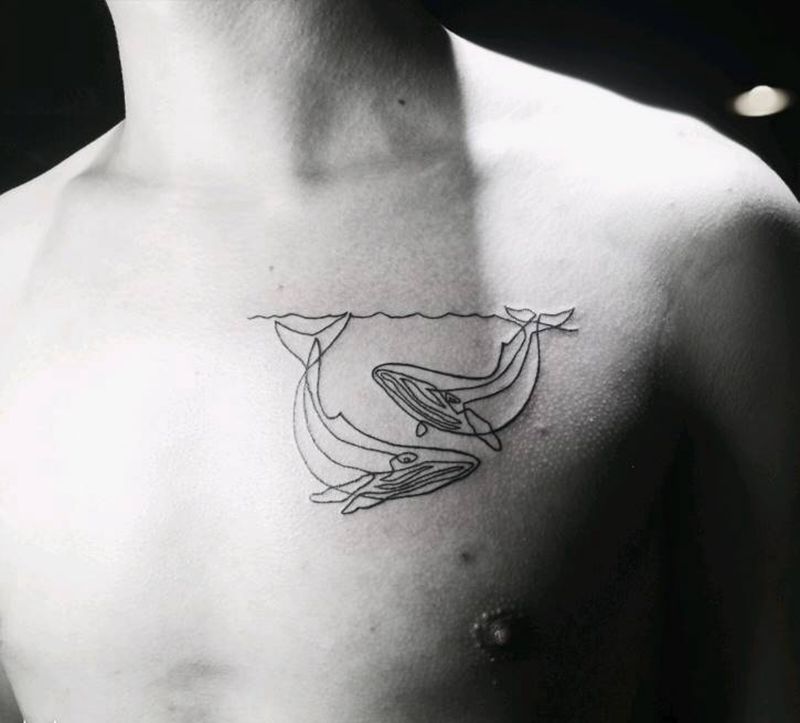 鲸鱼纹身图片_胸部腰部背部臀部手臂欧美几何成品纹身图案