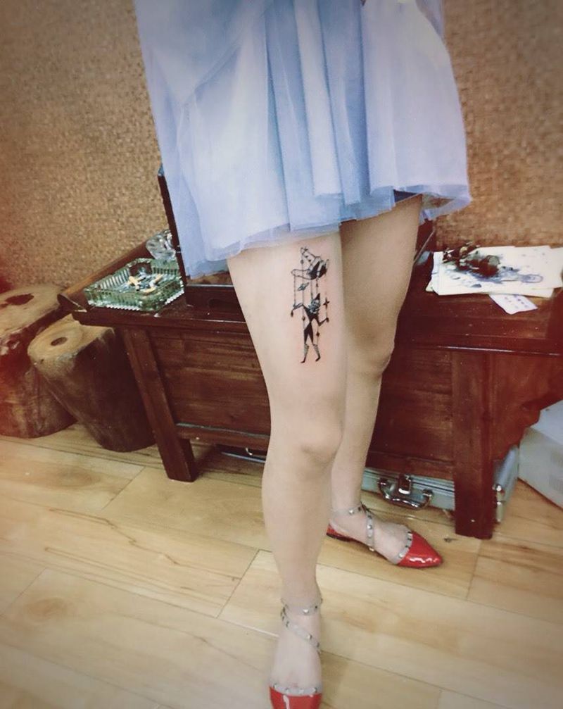 小丑纹身图片_成品腿部欧美人物纹身图案