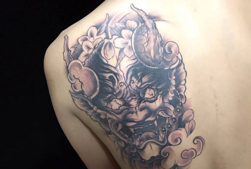 般若纹身图片_成品背部传统鬼神纹身图案