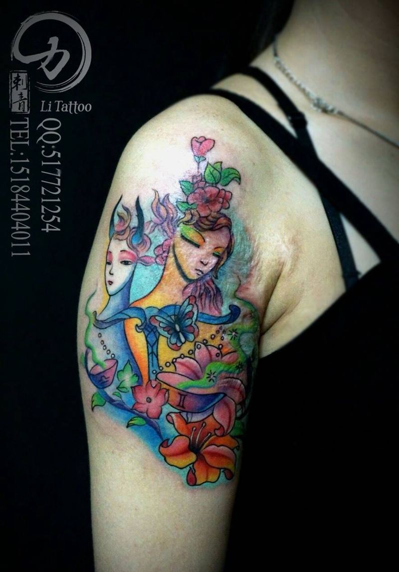 女人纹身图片_成品手臂欧美人物原创纹身图案