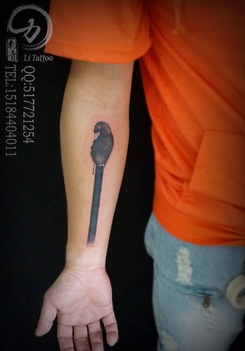乌鸦纹身图片_成品手臂欧美动物纹身图案