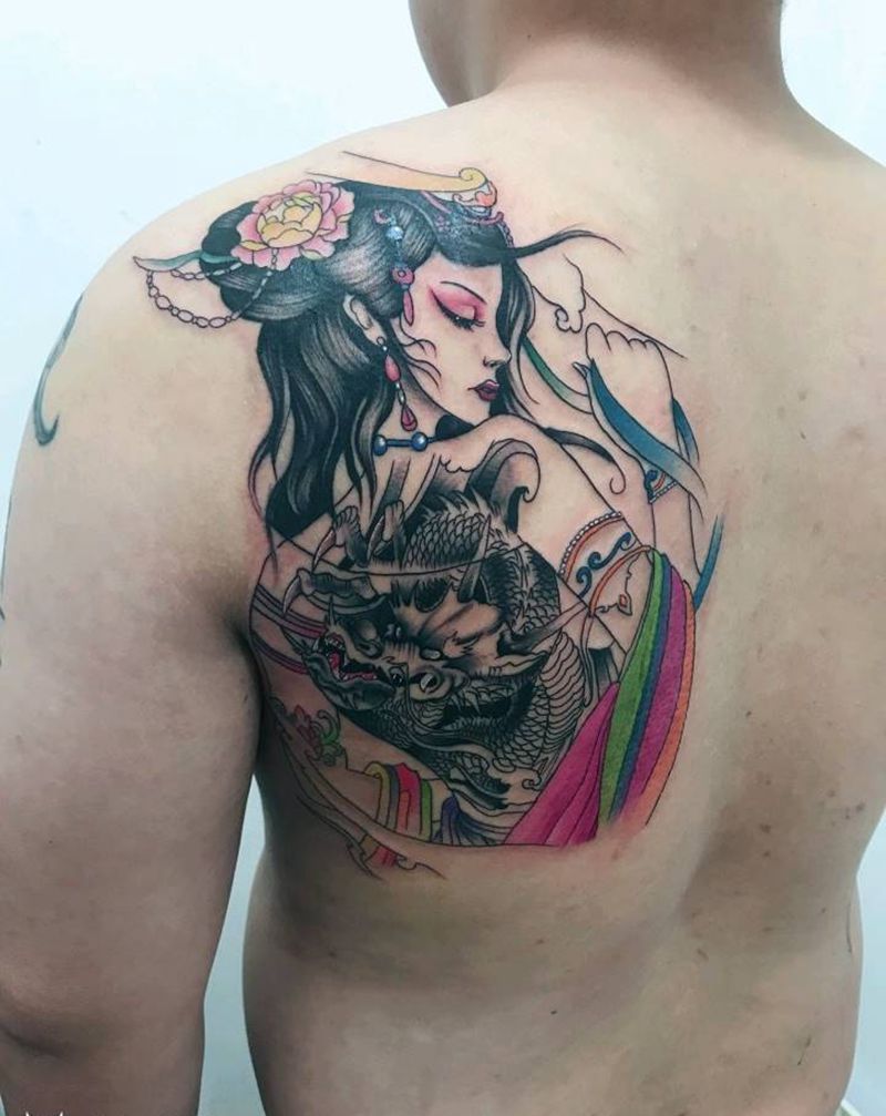 龙伎纹身图片_背部纹身图案