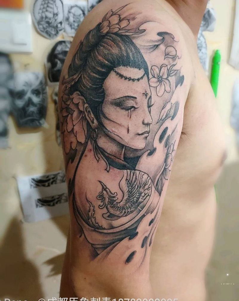艺妓纹身图片_新传统艺妓纹身图案