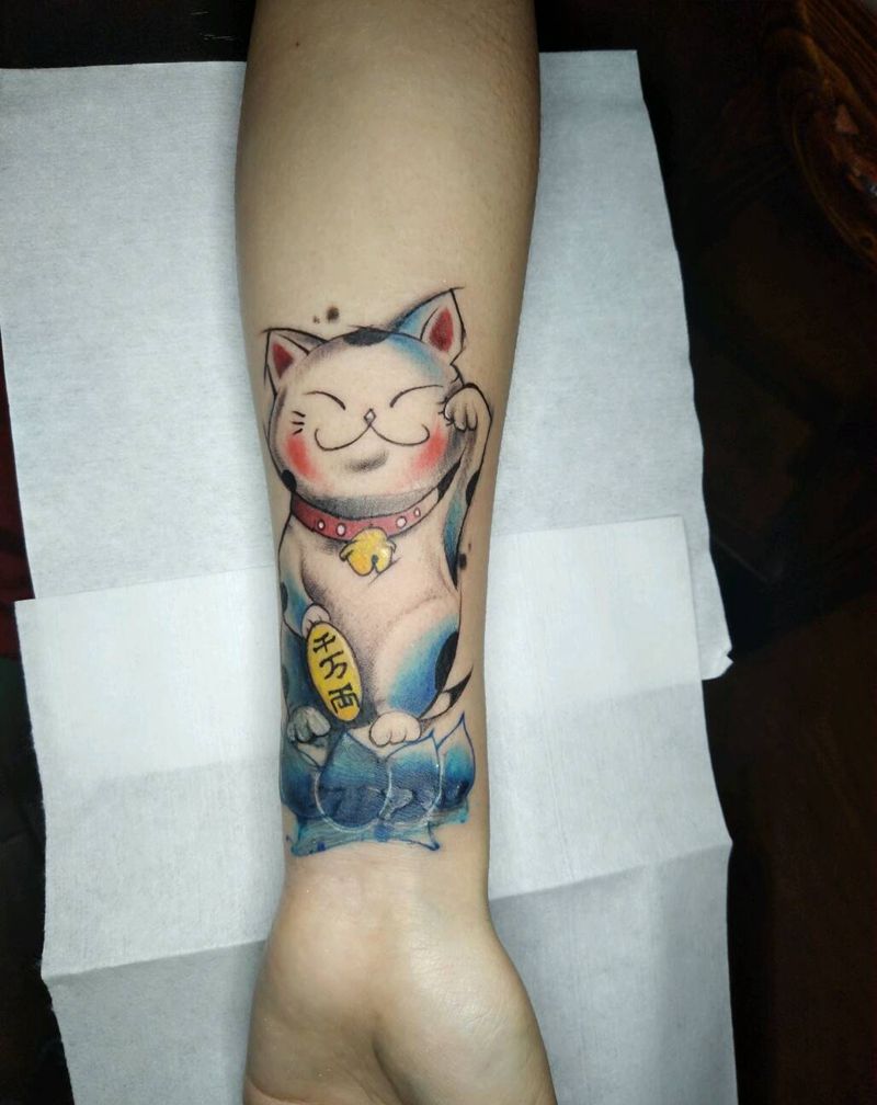 猫纹身图片_手部水彩原创纹身图案