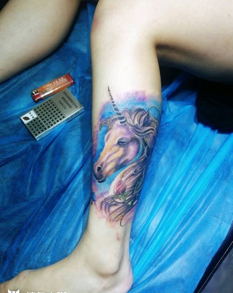 独角兽纹身图片_背部臀部手臂腿部手部欧美写实贴纸动物成品纹身图案