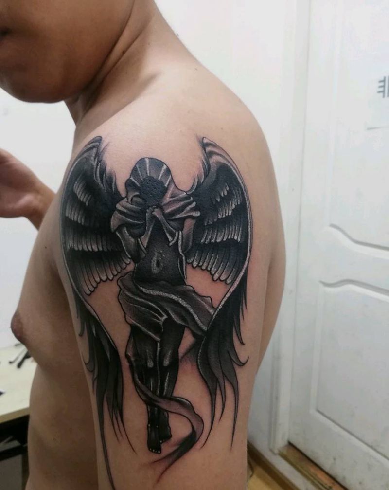 天使纹身图片_手臂老传统纹身图案
