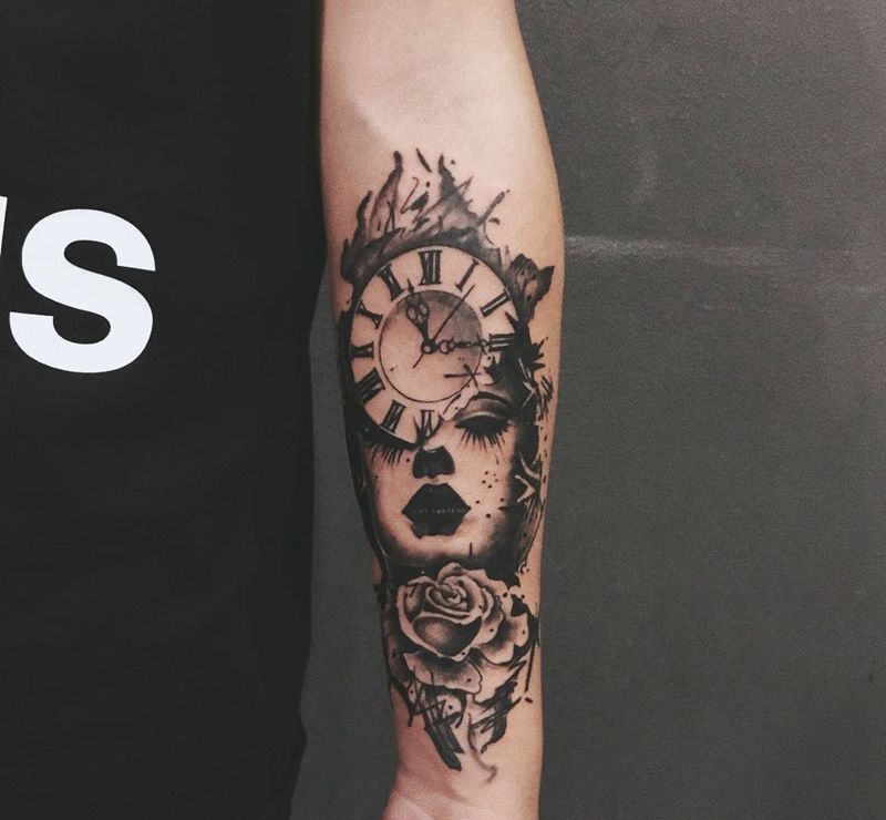 欧美纹身图片_成品腿部手臂欧美人物植物纹身图案