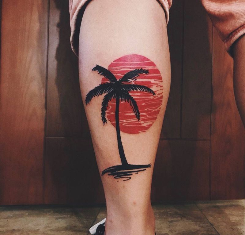 椰子纹身图片_背部腿部Old School新传统纹身图案