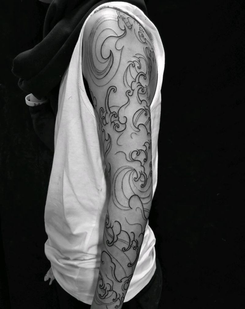 浪臂纹身图片_新传统老传统纹身图案