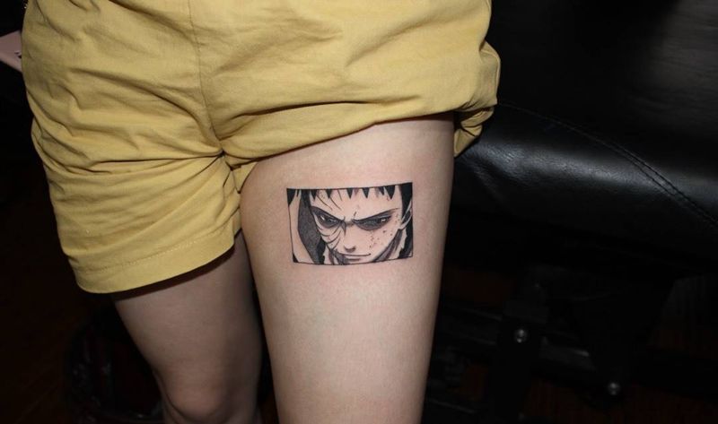 宇智波带土纹身图片_腿部欧美写实New School纹身图案