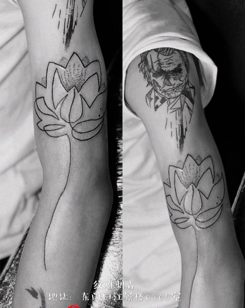 线条荷花纹身图片